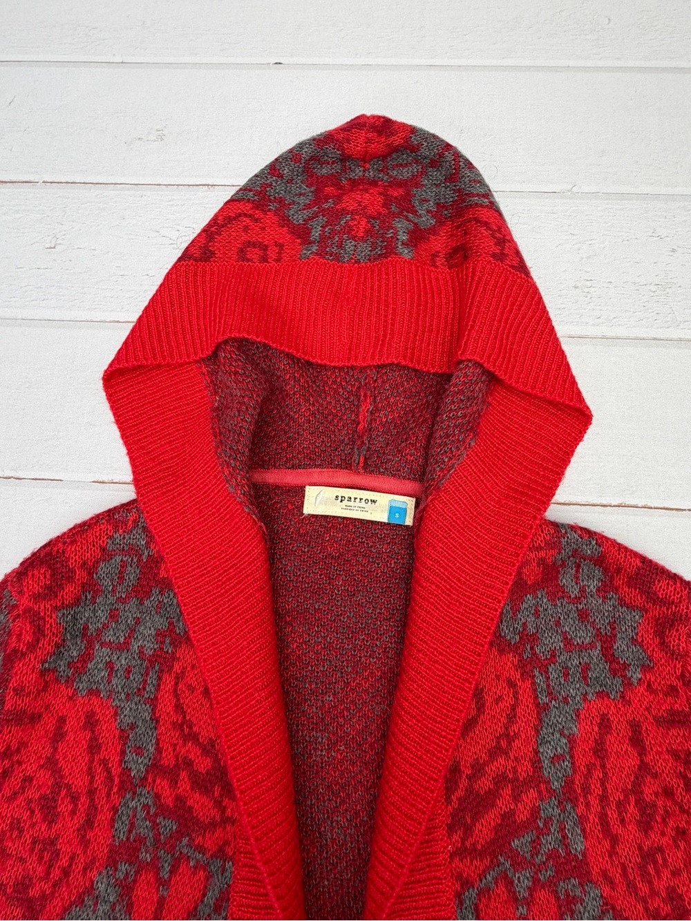 Anthropologie Maraschino Floral by Sparrow Oversized Red Floral Hooded Sweater - Picture 6 of 12